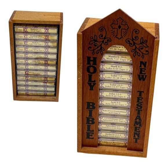 King James Holy Bible New Testament 12 Cassette Audio 11 New Wood Box Scourby 79 - Picture 1 of 16